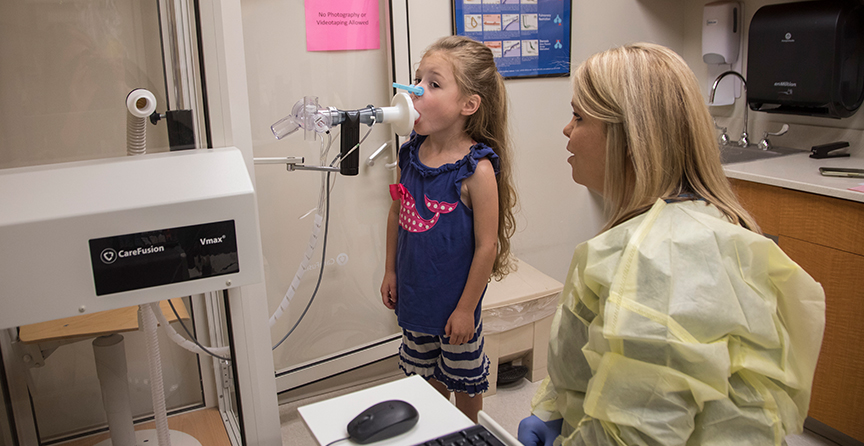 Pulmonology research patient receiving a cystic fibrosis test